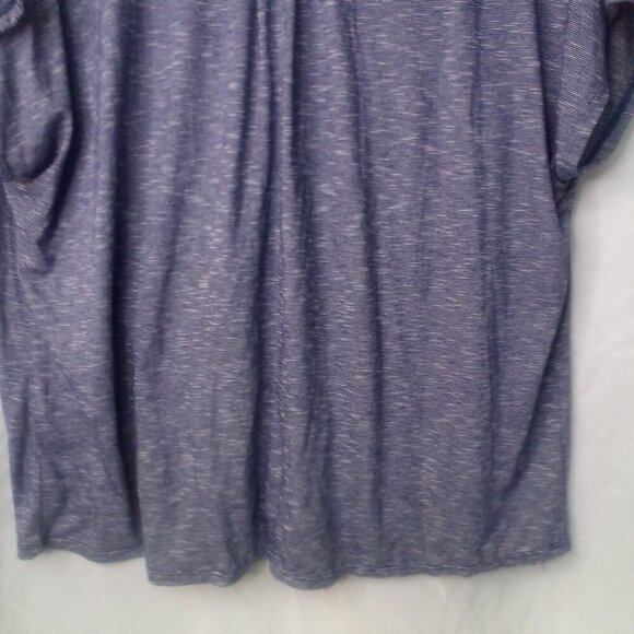 Max Edition Blouse L Short Sleeve Button Front Tie Hem V-Neck Blue - Picture 14 of 14